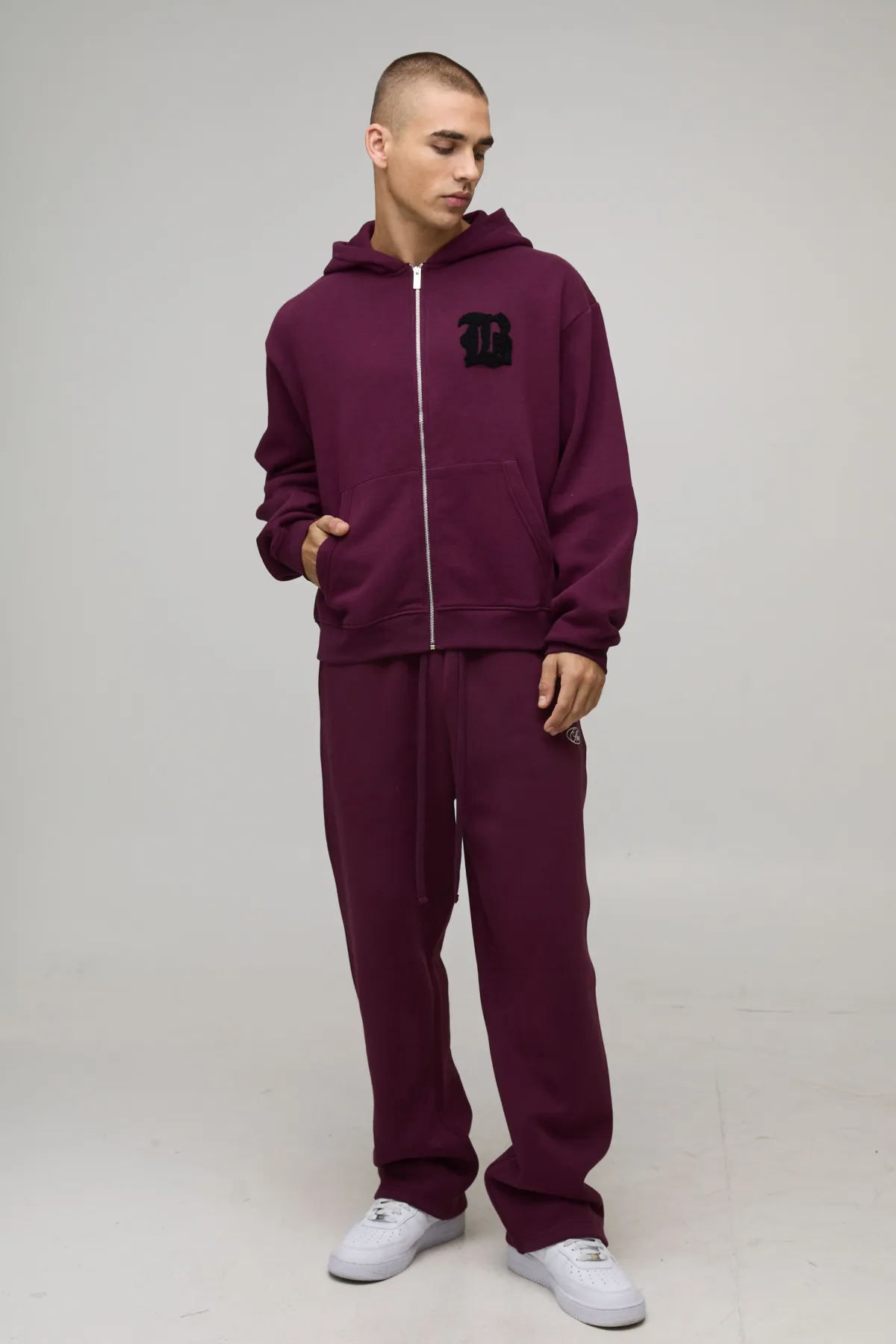 boohooMAN Hoodie à capuche Boxy Fit B avec appliqué et fermeture éclair intégrale<Homme Sweats À Capuche Et Sweatshirts|Sweats À Capuche Et Sweats