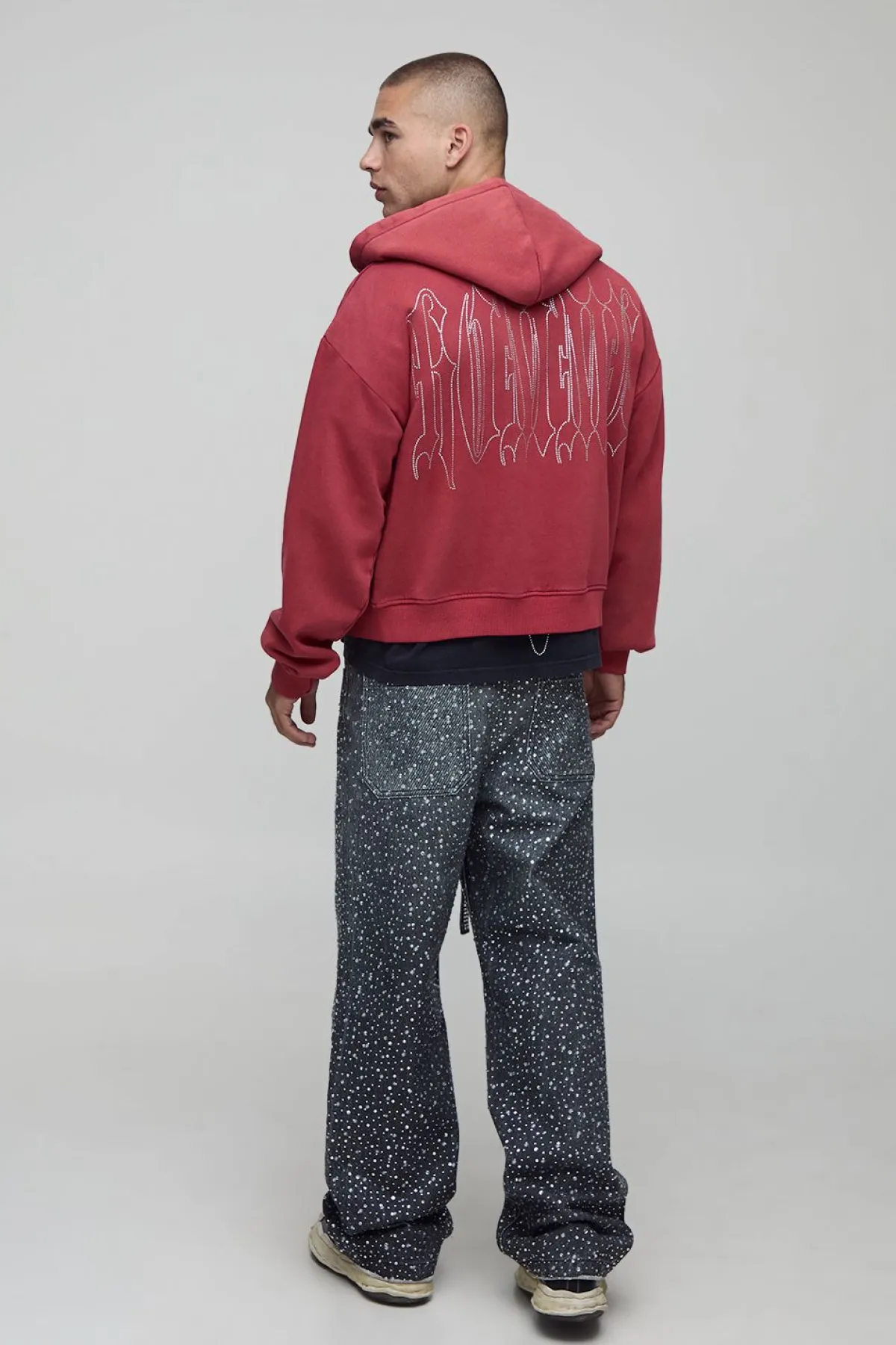 boohooMAN Hoodie à capuche à fermeture éclair, coupe rétrécie, lavé, Cross Diamante<Homme Sweats À Capuche Et Sweatshirts|Sweats À Capuche Et Sweats