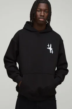 boohooMAN Hoodie à capuche graphique oversize Graffiti Spray Cross<Homme Sweats À Capuche Et Sweatshirts|Sweats À Capuche Grande Taille