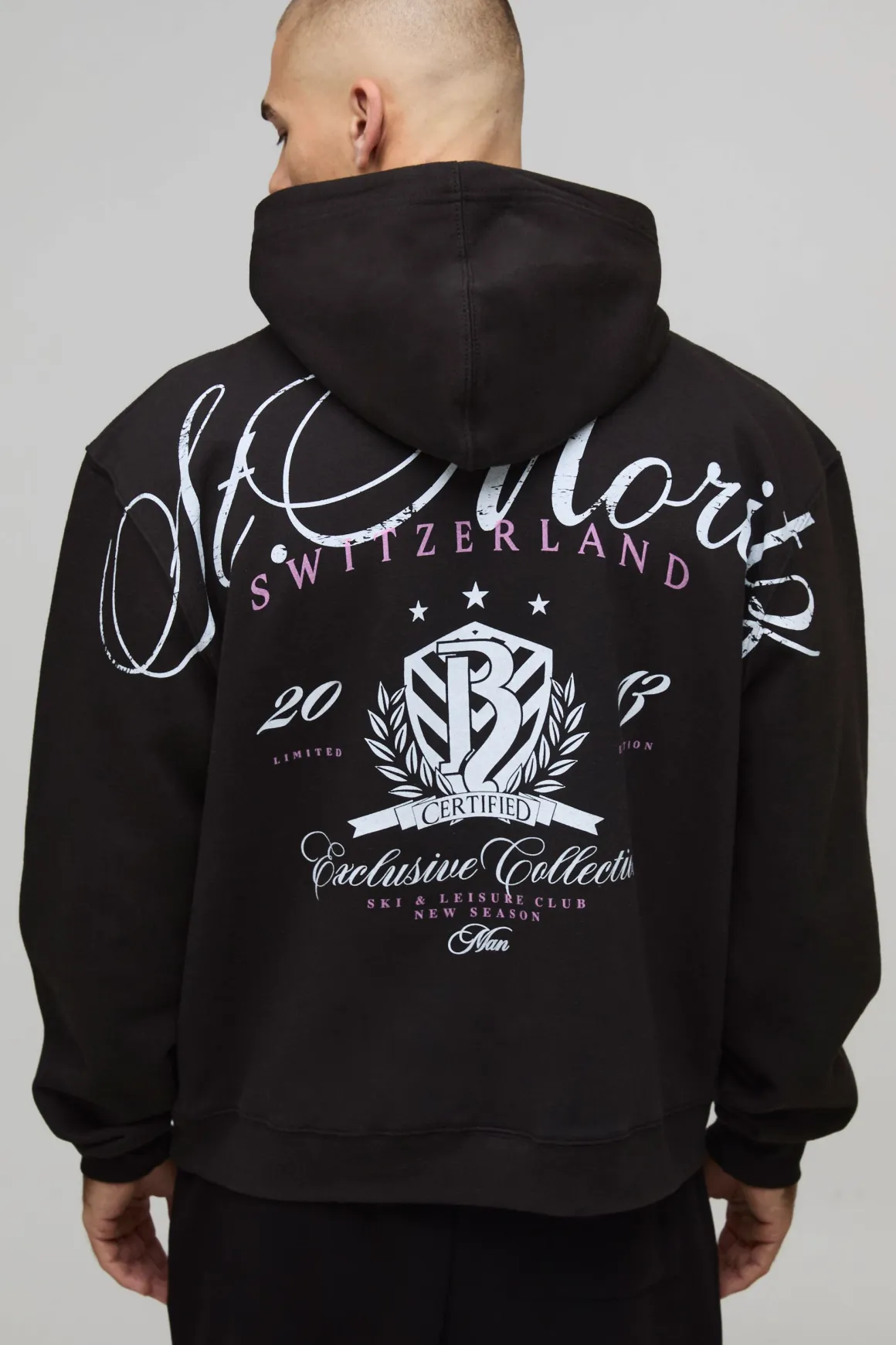 Hoodie à capuche noir oversize et boxy St Moritz Over Seams