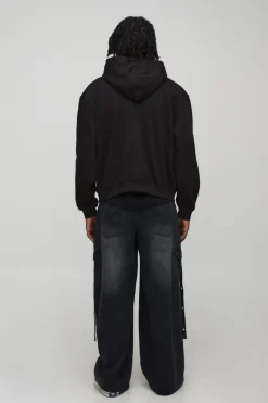 boohooMAN Hoodie à capuche , surdimensionné, à coupe boxy, fermeture éclair, version officielle, imprimé avec graffitis au spray.<Homme Sweats À Capuche Et Sweatshirts|Sweats À Capuche Grande Taille