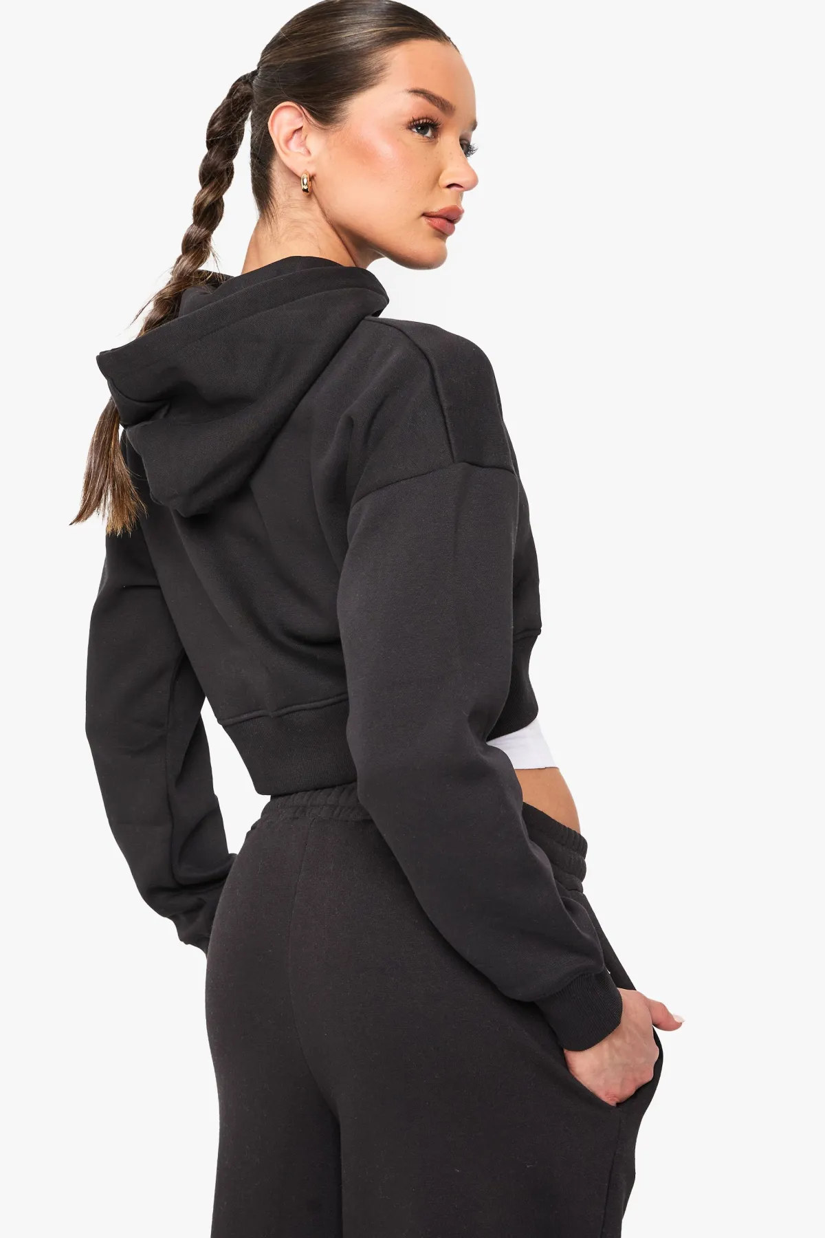 boohoo Hoodie à capuche raccourci à zip intégral<Femme Sweats À Capuche Et Sweats|Sweats À Capuche Et Sweatshirts