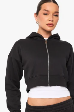 boohoo Hoodie à capuche raccourci à zip intégral<Femme Sweats À Capuche Et Sweats|Sweats À Capuche Et Sweatshirts