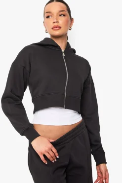 boohoo Hoodie à capuche raccourci à zip intégral<Femme Sweats À Capuche Et Sweats|Sweats À Capuche Et Sweatshirts