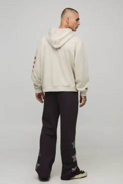 Hoodie à capuche zippé Stone surdimensionné, coupe boxy et imprimé western