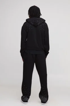 Hoodie à capuche zippé, version longue et ajustée aux strass