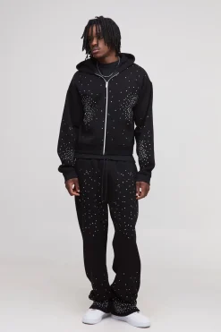 Hoodie à capuche zippé, version longue et ajustée aux strass