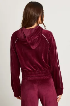 Hoodie court à zip intégral avec passepoil contrastant en velours