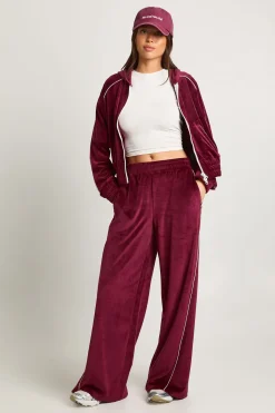 Hoodie court à zip intégral avec passepoil contrastant en velours