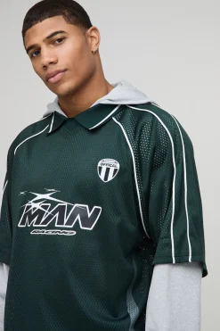 boohooMAN Hoodie de sport oversize en maille pour homme Faux Layer<Homme Sweats À Capuche Et Sweatshirts|Sweats À Capuche Et Sweats