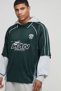 boohooMAN Hoodie de sport oversize en maille pour homme Faux Layer<Homme Sweats À Capuche Et Sweatshirts|Sweats À Capuche Et Sweats