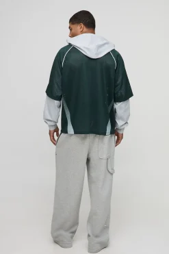boohooMAN Hoodie de sport oversize en maille pour homme Faux Layer<Homme Sweats À Capuche Et Sweatshirts|Sweats À Capuche Et Sweats