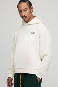 Hoodie en écru, surdimensionné, au style boxy avec surpiqûres et imprimé « Racing Team »
