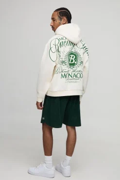 Hoodie en écru, surdimensionné, au style boxy avec surpiqûres et imprimé « Racing Team »