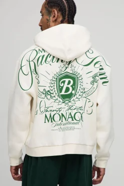 Hoodie en écru, surdimensionné, au style boxy avec surpiqûres et imprimé « Racing Team »