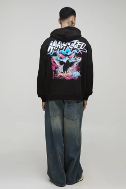 boohooMAN Hoodie graphique gothique à colombe en strass, surdimensionné pour les grandes tailles<Homme Tout Afficher|Sweats À Capuche Tall