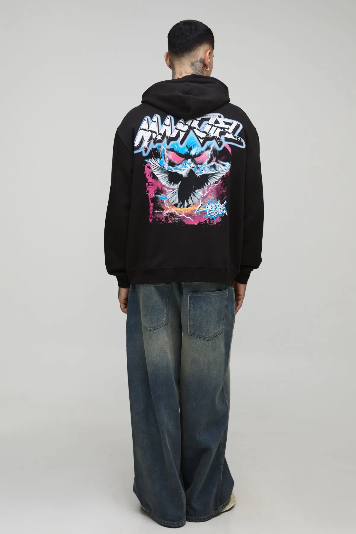 boohooMAN Hoodie graphique gothique à colombe en strass, surdimensionné pour les grandes tailles<Homme Tout Afficher|Sweats À Capuche Tall