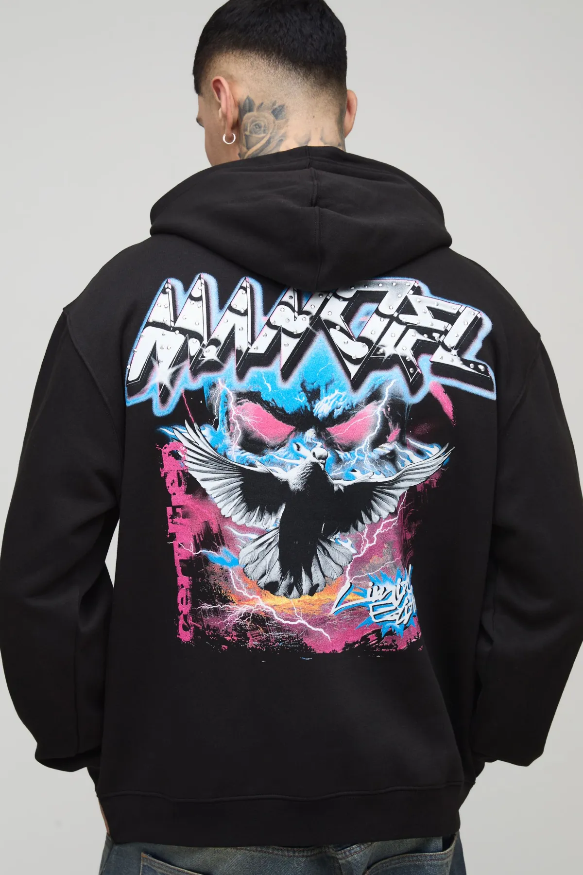 boohooMAN Hoodie graphique gothique à colombe en strass, surdimensionné pour les grandes tailles<Homme Tout Afficher|Sweats À Capuche Tall