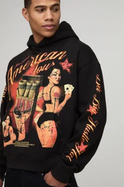 Hoodie graphique noir oversize boxy American Tour