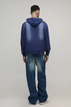 Hoodie Homme long, surdimensionné, au style boxy et western, traitement spray-wash et effet distressed