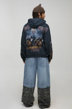 Hoodie imprimé noir oversize premium BHM Skull Washed