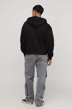 boohooMAN Hoodie imprimé pour homme, , oversize, coupe boxy et zip<Homme Sweats À Capuche Et Sweatshirts|Sweats À Capuche Grande Taille