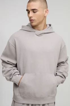 boohooMAN Hoodie interlock à capuche premium, surdimensionné, à coupe carrée et à chevauchement<Homme Sweats À Capuche Et Sweatshirts|Sweats À Capuche Et Sweats