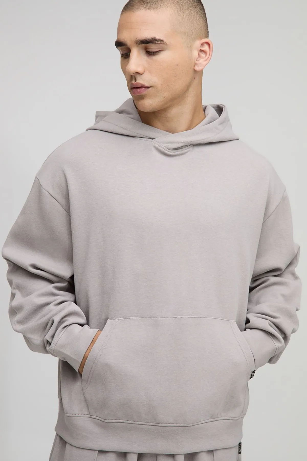 boohooMAN Hoodie interlock à capuche premium, surdimensionné, à coupe carrée et à chevauchement<Homme Sweats À Capuche Et Sweatshirts|Sweats À Capuche Et Sweats