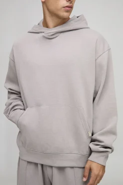 boohooMAN Hoodie interlock à capuche premium, surdimensionné, à coupe carrée et à chevauchement<Homme Sweats À Capuche Et Sweatshirts|Sweats À Capuche Et Sweats