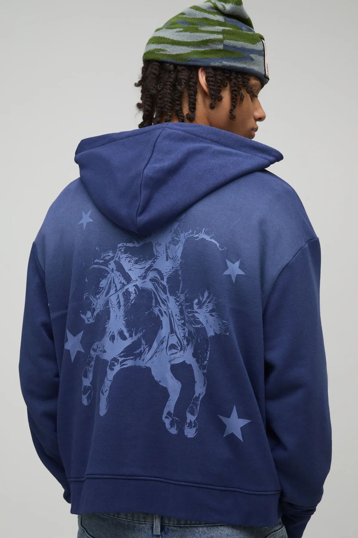 boohooMAN Hoodie marine surdimensionné pour homme, à coupe boxy, ton sur ton, style western et à impression loopback<Homme Sweats À Capuche Et Sweatshirts|Sweats À Capuche Et Sweats