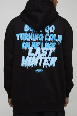 Hoodie noir oversize imprimé avec slogan Turning Cold