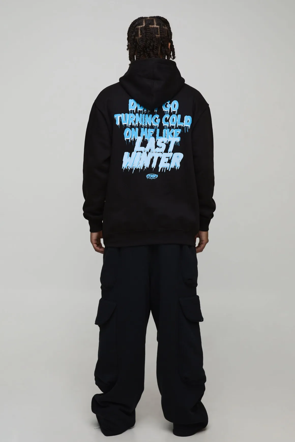 Hoodie noir oversize imprimé avec slogan Turning Cold