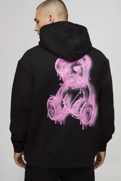 Hoodie noir oversize spray-on imprimé Teddy