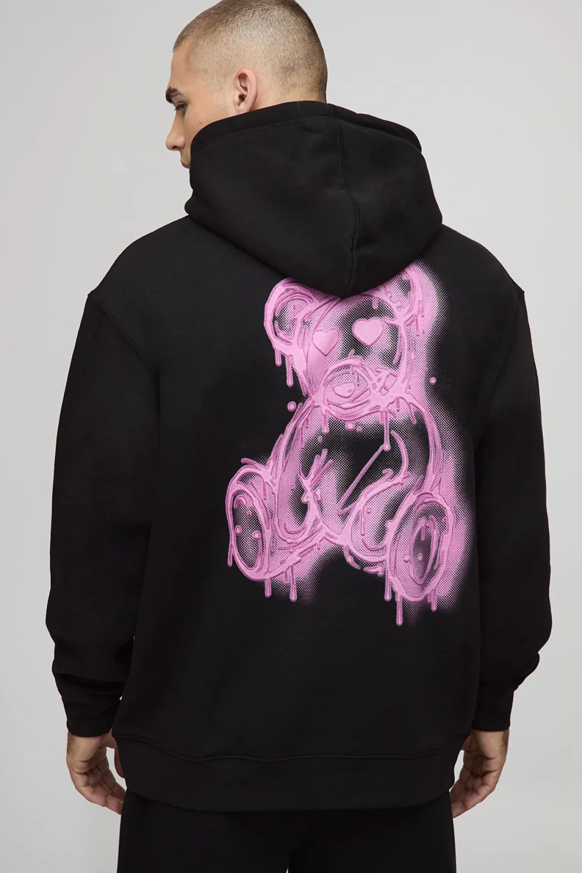 Hoodie noir oversize spray-on imprimé Teddy