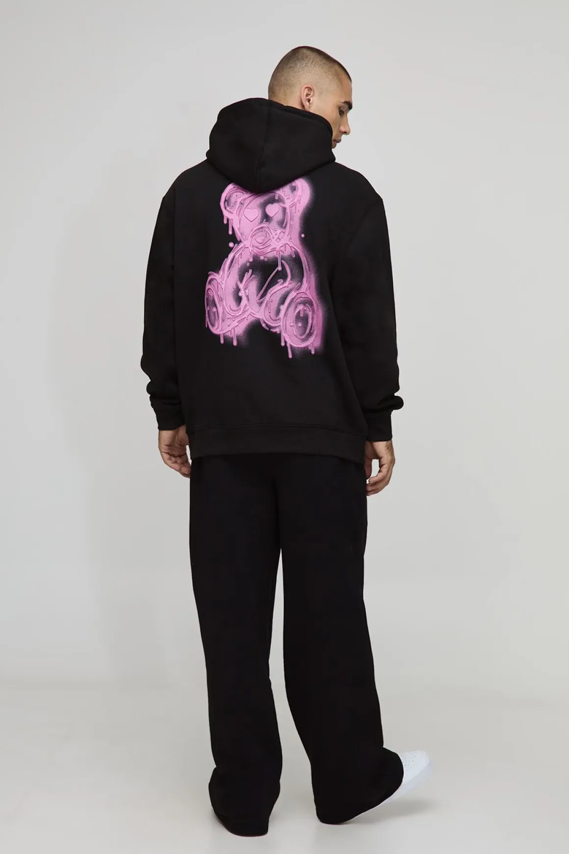 Hoodie noir oversize spray-on imprimé Teddy