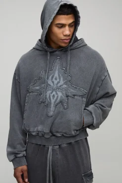 Hoodie OFCLMAN à appliqué, style boxy rétréci, loopback lavé