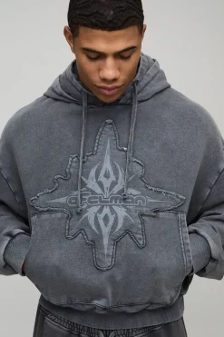 Hoodie OFCLMAN à appliqué, style boxy rétréci, loopback lavé