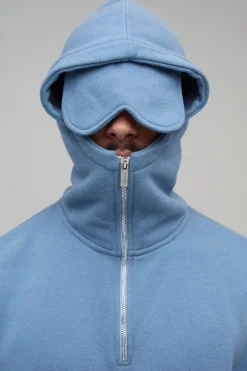 Hoodie Oversize Ample En Peluche Avec Motif Masque Pour Les Yeux Et Zip 1/4