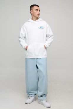 Hoodie oversize blanc imprimé sous licence Ford Winter Carnival