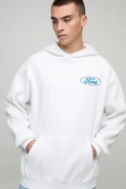 Hoodie oversize blanc imprimé sous licence Ford Winter Carnival