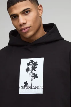 Hoodie Oversized à imprimé floral noir