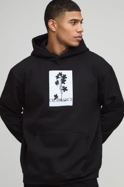 Hoodie Oversized à imprimé floral noir