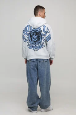 Hoodie oversize gris cendré à coupe boxy, impression Brooklyn Over The Seams
