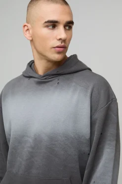 boohooMAN Hoodie oversize lavé Loopback Charcoal<Homme Sweats À Capuche Et Sweatshirts|Sweats À Capuche Et Sweats