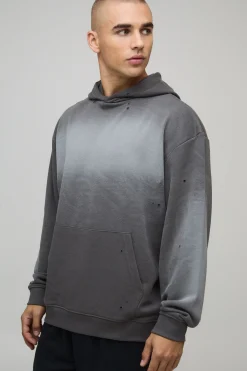 boohooMAN Hoodie oversize lavé Loopback Charcoal<Homme Sweats À Capuche Et Sweatshirts|Sweats À Capuche Et Sweats