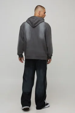 boohooMAN Hoodie oversize lavé Loopback Charcoal<Homme Sweats À Capuche Et Sweatshirts|Sweats À Capuche Et Sweats