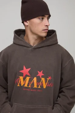 boohooMAN Hoodie oversize pour homme imprimé « Star » en lavé<Homme Sweats À Capuche Et Sweatshirts|Sweats À Capuche Et Sweats