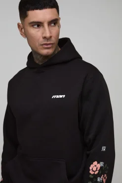 boohooMAN Hoodie pour homme grande taille, coupe régulière, à imprimé script de dragon et de fleurs<Homme Tout Afficher|Sweats À Capuche Tall
