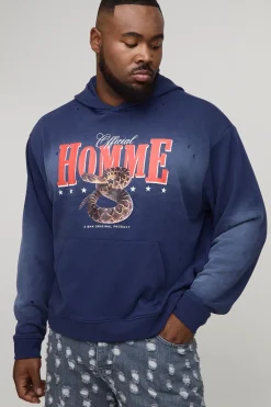 Hoodie pour homme Plus Oversized Boxy Western Spray Wash Distressé
