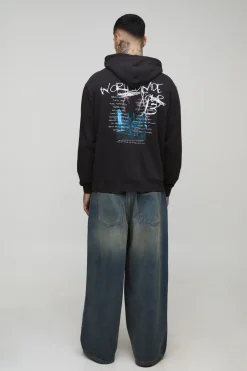 Hoodie pour homme Tall Oversized Gothic OFCL TOUR à impression vintage lavée